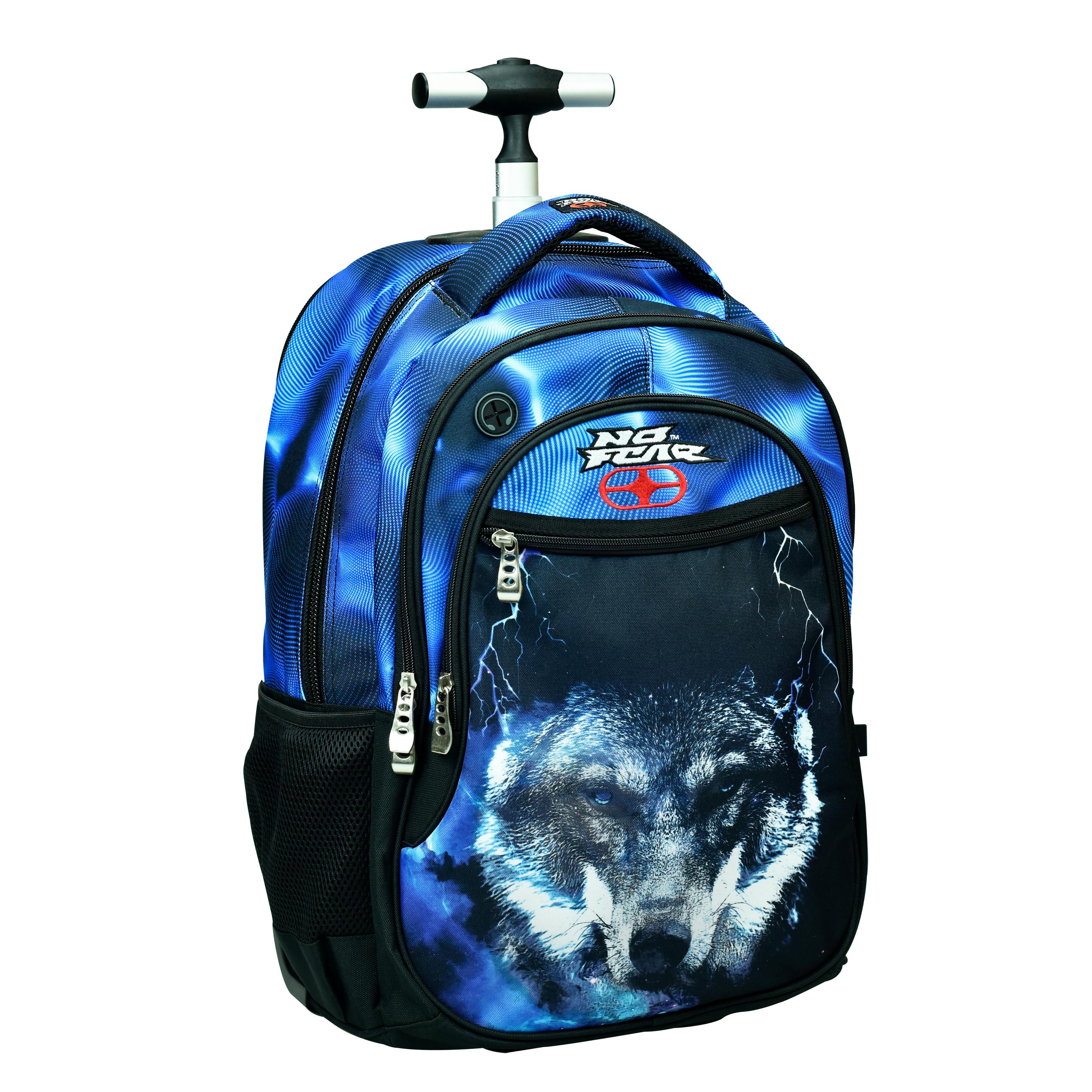 Back Me Up NO FEAR NIGHT WOLF TROLLEY Σχολική Τσάντα Πλάτης Backpack Δημοτικού  ΤΡΟΛΕΙ με 3 θήκες  348-29074 