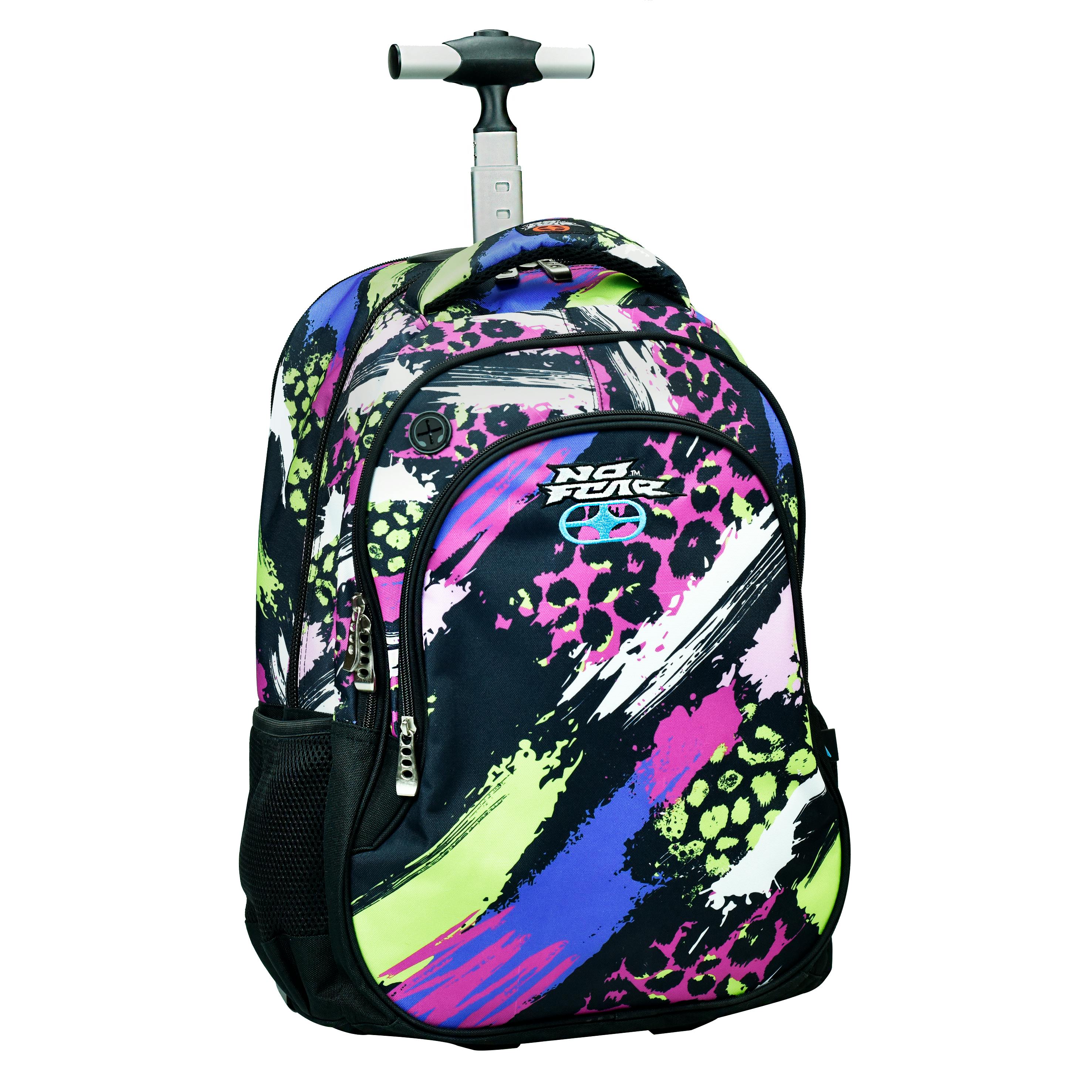 Back Me Up NO FEAR FLUO PRINTS Σχολική Τσάντα Πλάτης ΤΡΟΛΕΙ TROLLEY  Backpack Δημοτικού με 3 θήκες  348-31074 