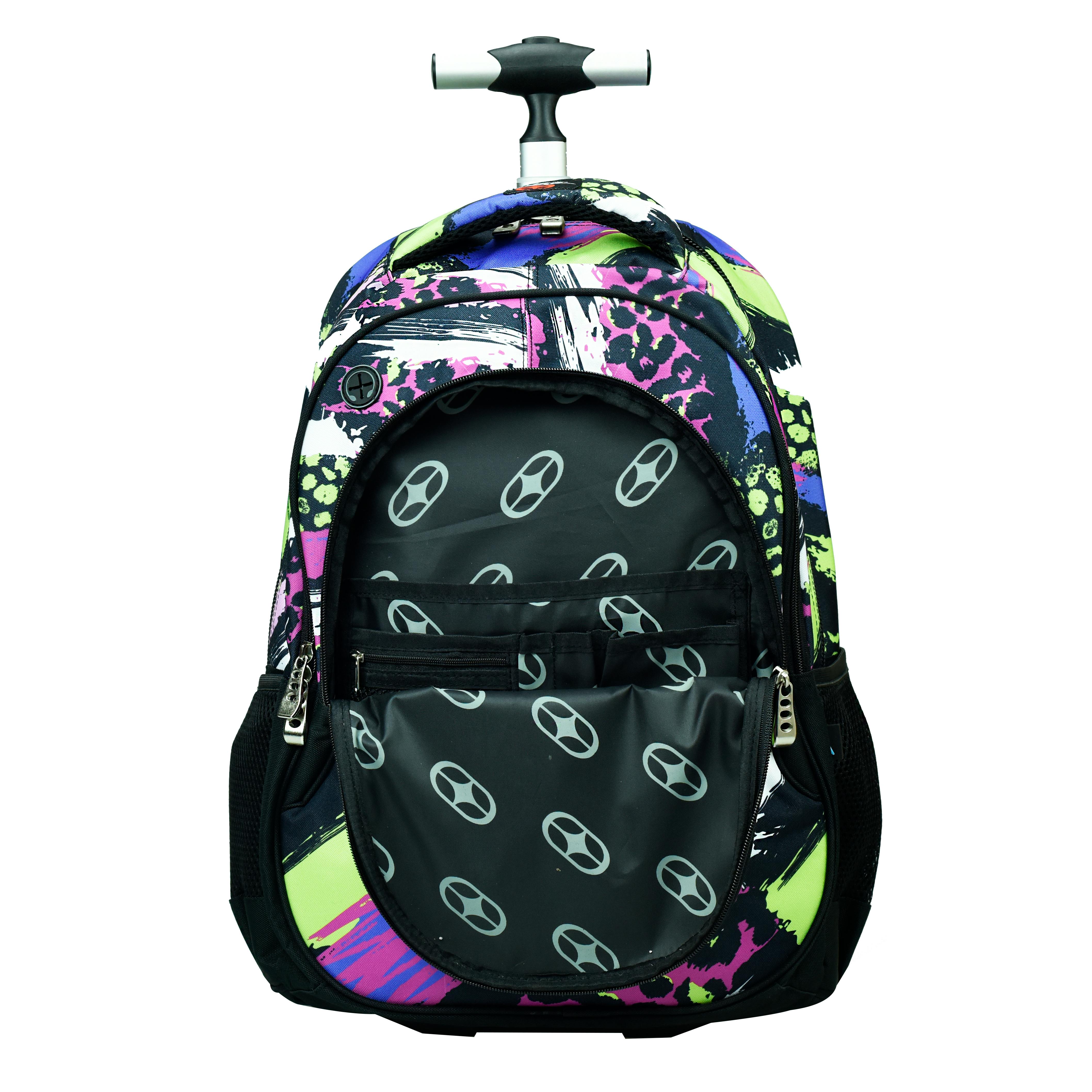 BMU - Back Me Up NO FEAR FLUO PRINTS Σχολική Τσάντα Πλάτης ΤΡΟΛΕΙ TROLLEY  Backpack Δημοτικού με 3 θήκες  348-31074 