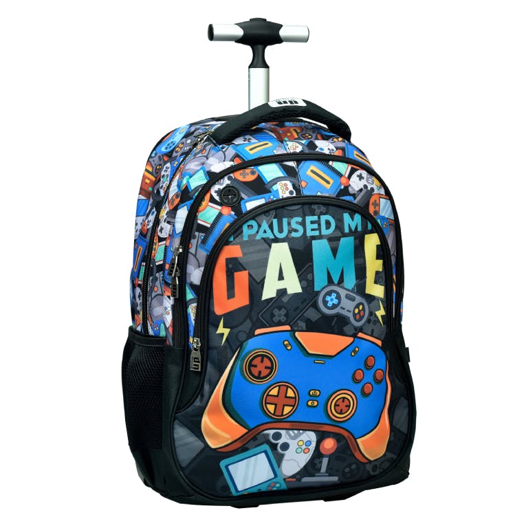 Back Me Up GAME Σχολική Τσάντα Πλάτης ΤΡΟΛΕΙ TROLLEY  Backpack Δημοτικού με 3 θήκες  357-22074 