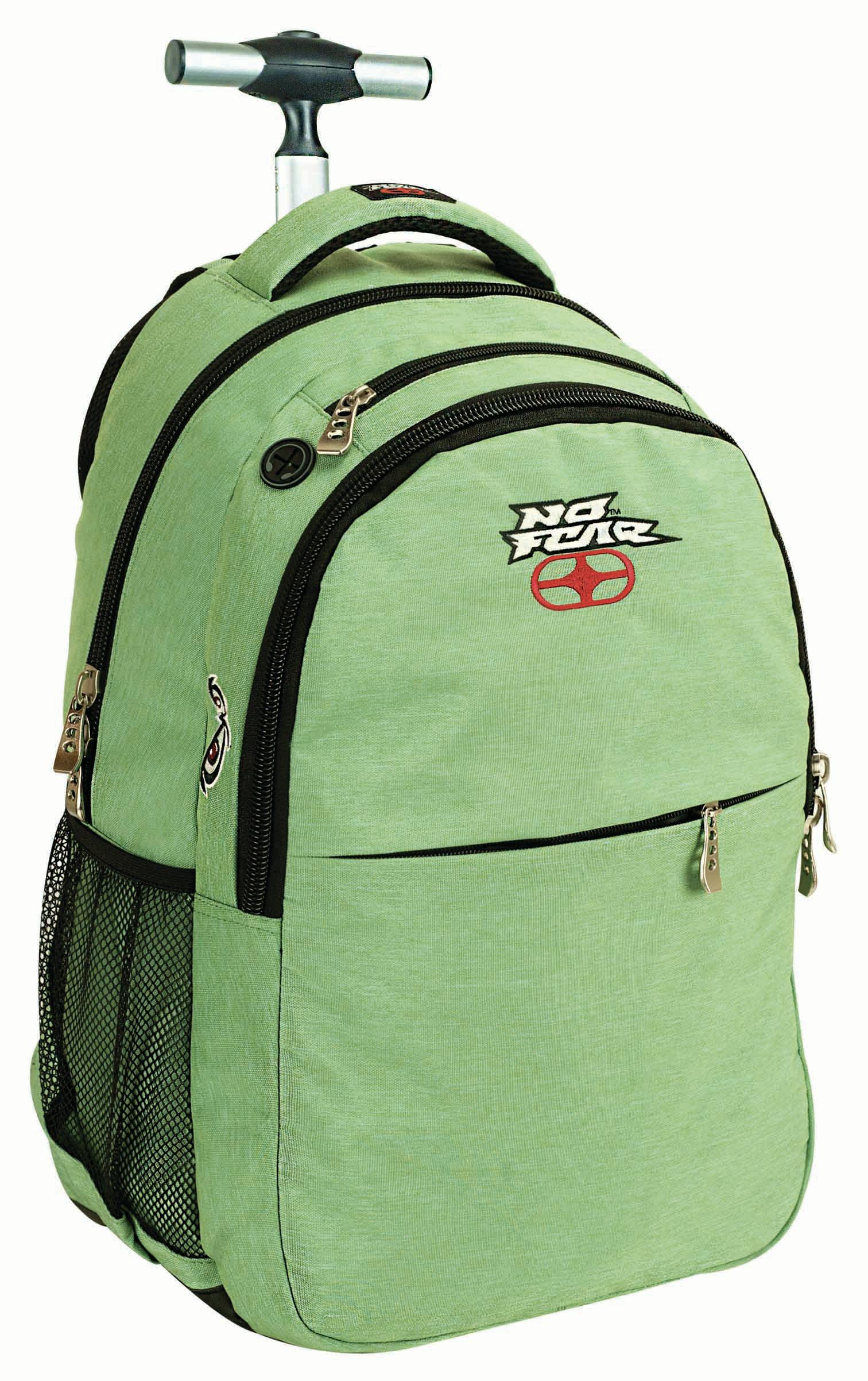 Back Me Up NO FEAR LIGHT GREEN Σχολική Τσάντα Πλάτης ΤΡΟΛΕΙ TROLLEY  Backpack Δημοτικού με 3 θήκες  347-35074  