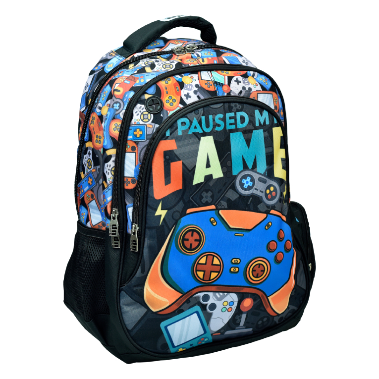 BMU - Back Me Up GAME Σχολική Τσάντα Πλάτης Οβάλ Backpack Δημοτικού με 3 θήκες 48X30X28 εκ. 357-22031 