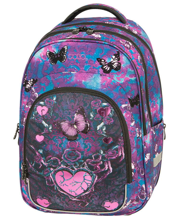 Polo Backbag ACE BUTTERFLIES Σχολική Τσάντα -Σακίδιο Πλάτης  με 3 Κεντρικές Θήκες 28 lt 44x31x23 cm 9-01-047-8286