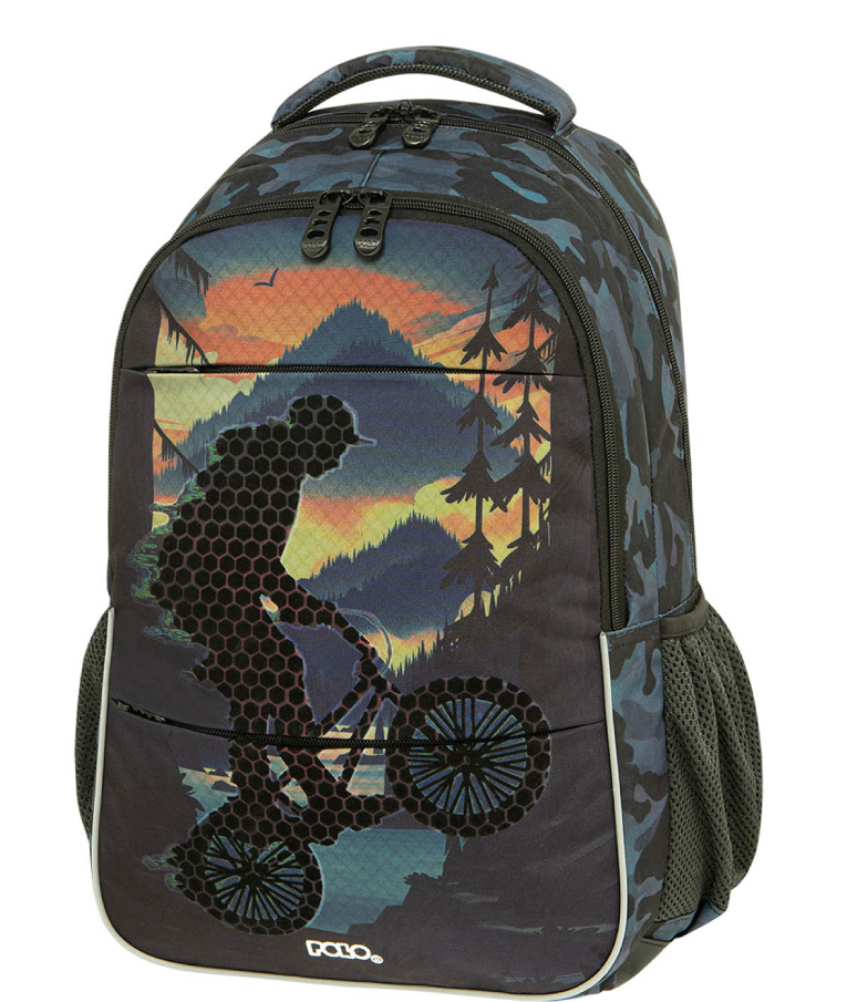 Polo Backbag PRIZE BIKE Σχολική Τσάντα - Σακίδιο Πλάτης  με 3 Κεντρικές Θήκες 22 lt 48x34x20 cm 9-01-043-8270