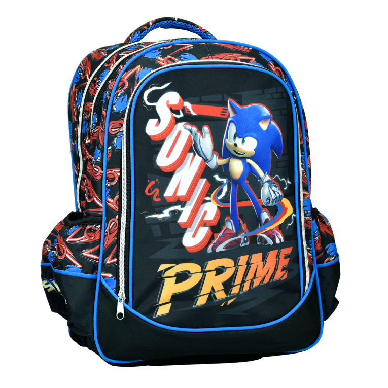  SONIC PRIME Σχολική Τσάντα Πλάτης Οβάλ Backpack Δημοτικού με 3 θήκες 35X20X36 εκ. 334-84031