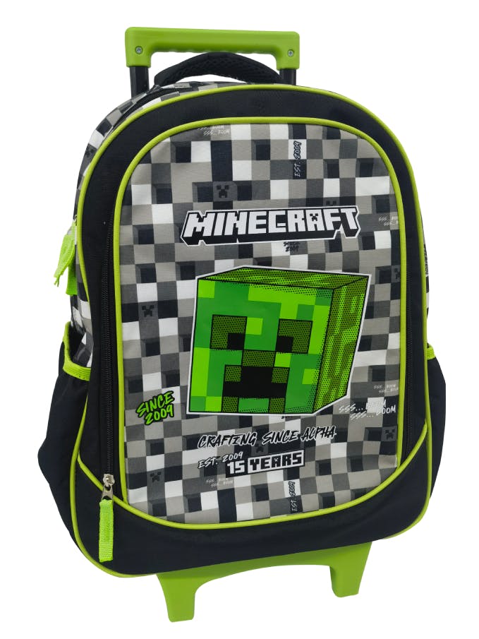 BMU - MINECRAFT GREY STONE Σχολική Τσάντα Πλάτης ΤΡΟΛΕΙ TROLLEY  Backpack Δημοτικού με 2 Κεντρικές θήκες  316-01074 