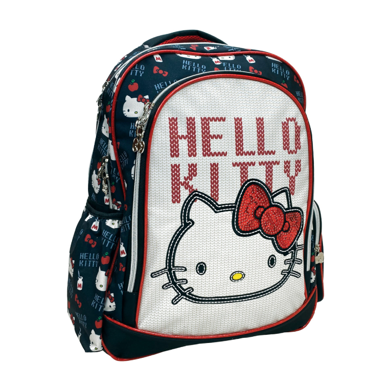 GIM - HELLO KITTY CROCHE Σχολική Τσάντα Πλάτης Backpack Δημοτικού με 2 Κεντρικές θήκες  335-73031 