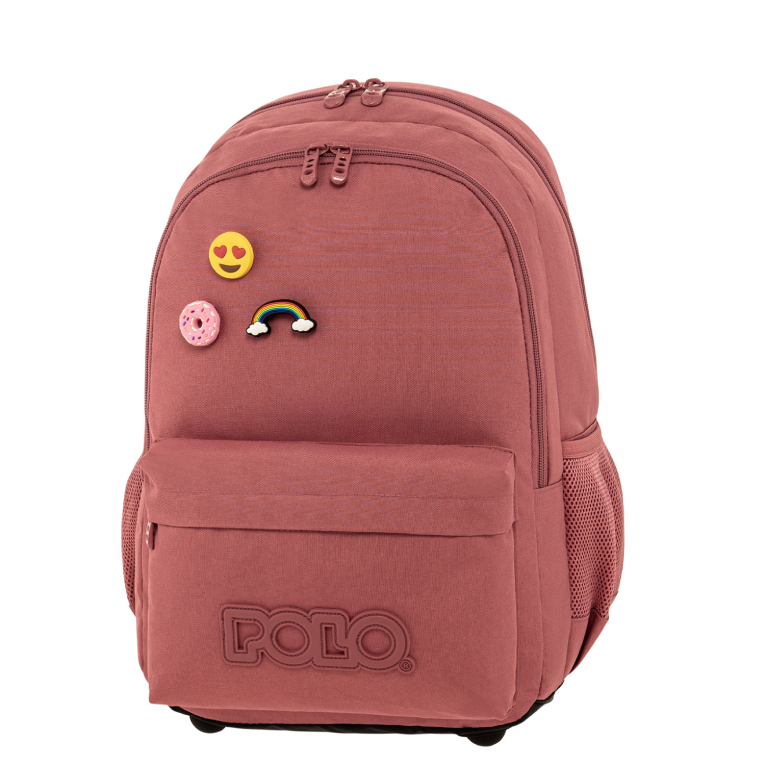 Polo Backbag PINS Σχολική Τσάντα -Σακίδιο Πλάτης  με 2 Κεντρικές Θήκες 26 lt 44x30x22cm 9-01-059-4200 Ροζ Σκουρο