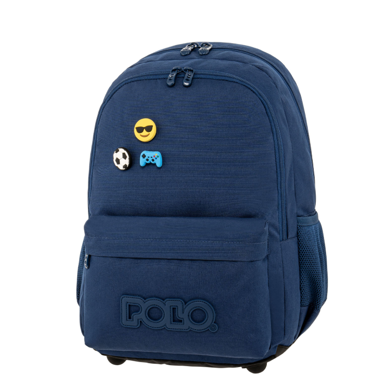 Polo Backbag PINS Σχολική Τσάντα -Σακίδιο Πλάτης  με 2 Κεντρικές Θήκες 26 lt 44x30x22cm 9-01-059-5200 Μπλε
