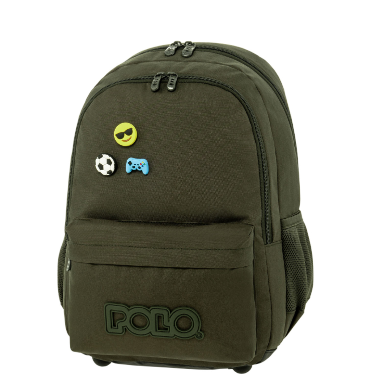 Polo Backbag PINS Σχολική Τσάντα -Σακίδιο Πλάτης  με 2 Κεντρικές Θήκες 26 lt 44x30x22cm 9-01-059-6400 Λαδί