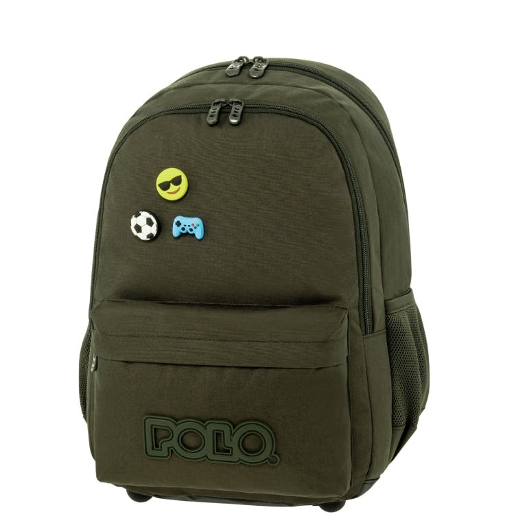 Polo Backbag PINS Σχολική Τσάντα -Σακίδιο Πλάτης  με 2 Κεντρικές Θήκες 26 lt 44x30x22cm 9-01-059-6400 Λαδί