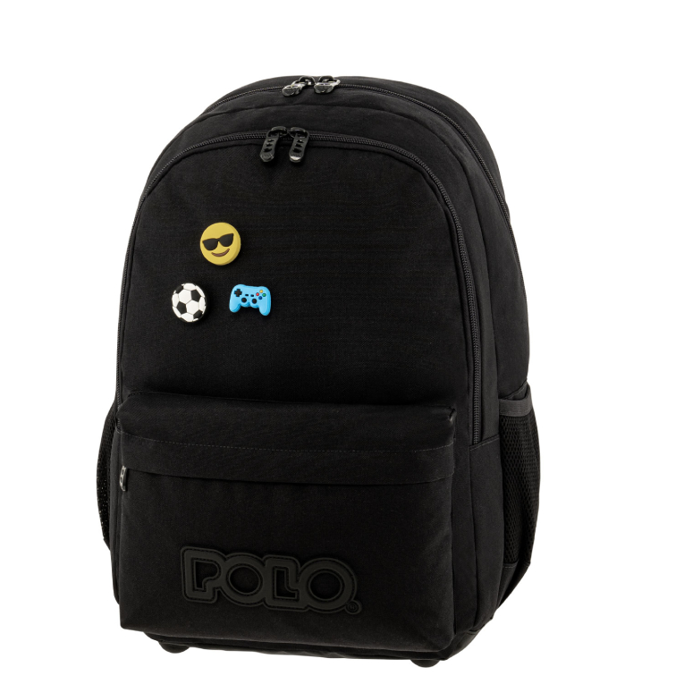 Polo Backbag PINS Σχολική Τσάντα -Σακίδιο Πλάτης  με 2 Κεντρικές Θήκες 26 lt 44x30x22cm 9-01-059-2000 Μαυρο
