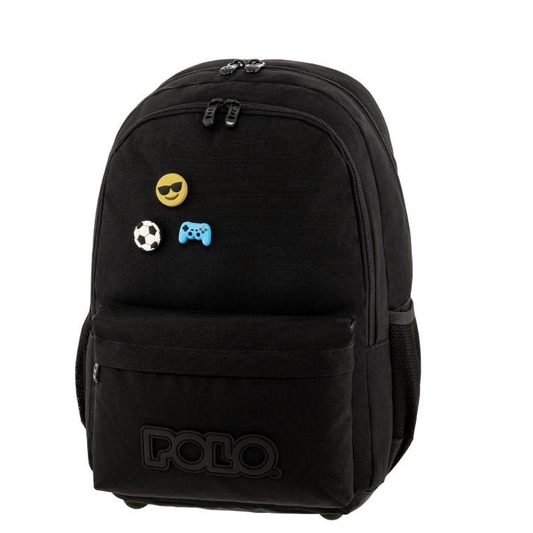 Polo Backbag PINS Σχολική Τσάντα -Σακίδιο Πλάτης  με 2 Κεντρικές Θήκες 26 lt 44x30x22cm 9-01-059-2000 Μαυρο
