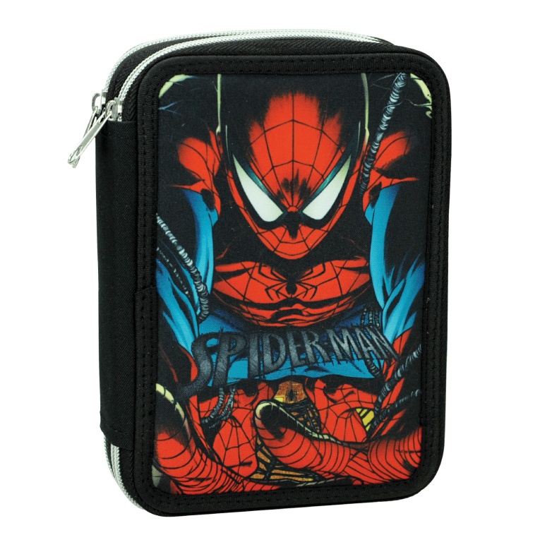 Gim Τετράγωνη Σχολική Κασετίνα Διπλή Γεμάτη SPIDERMAN CITY WEB  337-09100