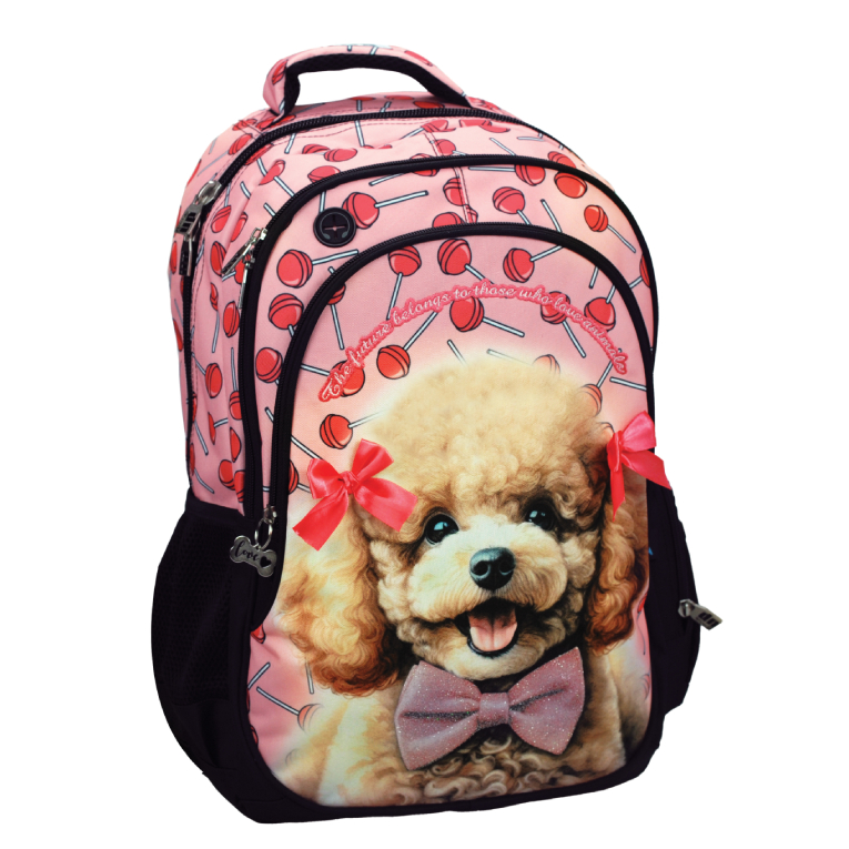 BMU - Back Me Up  LOVE POODLE Σχολική Τσάντα Πλάτης Backpack Δημοτικού με 3 θήκες 357-21031 
