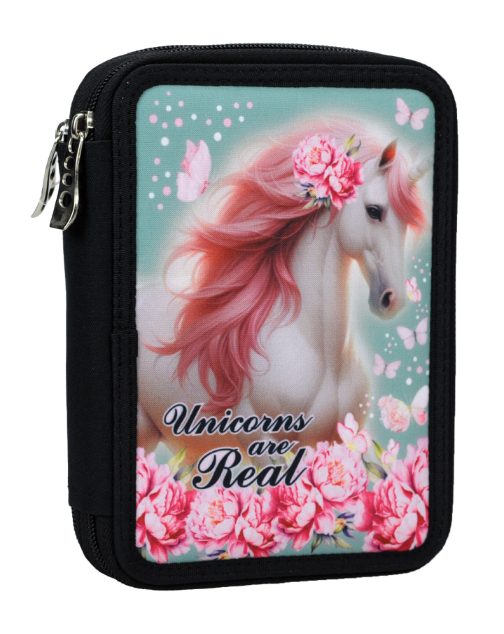 BMU - Back Me Up Κασετίνα Διπλή Τετράγωνη Γεμάτη BUTTERFLY UNICORN Pensil Case 357-25100