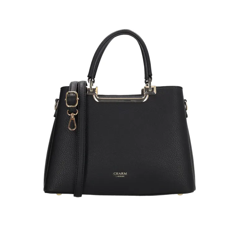 CHARM LONDON - Charm London LUCCA Handbag Γυναικεία Τσάντα Ώμου/Χεριού Χρώμα Μαύρο με Χρυσές Λεπτομέρειες 24169 001