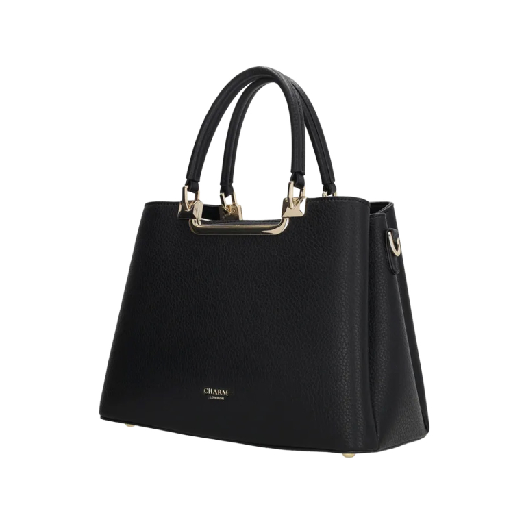 CHARM LONDON - Charm London LUCCA Handbag Γυναικεία Τσάντα Ώμου/Χεριού Χρώμα Μαύρο με Χρυσές Λεπτομέρειες  24169 001