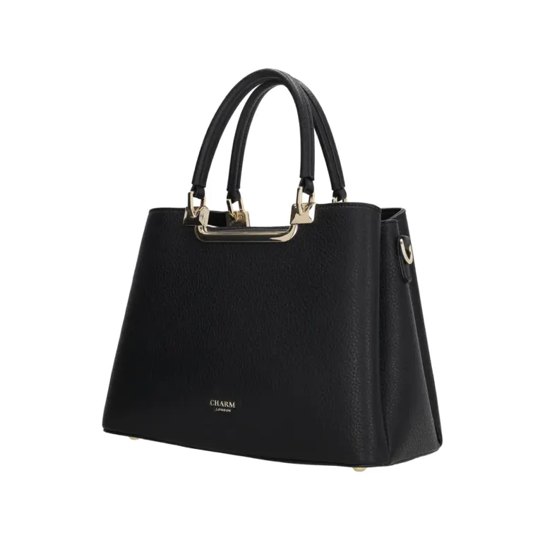 CHARM LONDON - Charm London LUCCA Handbag Γυναικεία Τσάντα Ώμου/Χεριού Χρώμα Μαύρο με Χρυσές Λεπτομέρειες 24169 001