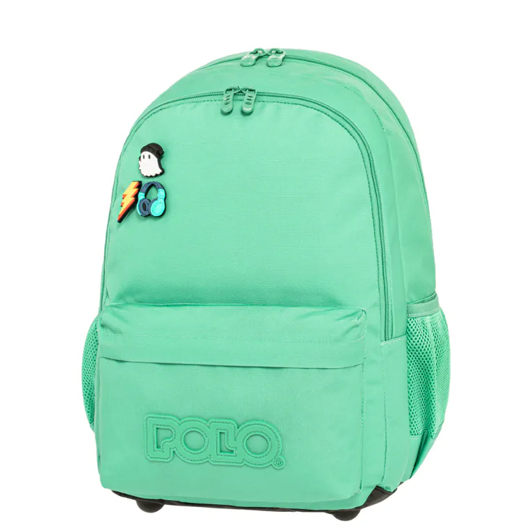 POLO - Polo Backbag PINS Σχολική Τσάντα -Σακίδιο Πλάτης με 2 Κεντρικές Θήκες 26 lt 46x31x20cm ΣΜΑΡΑΓΔΙ 9-01-059-6700