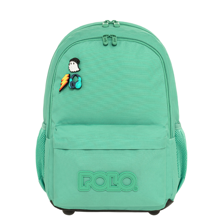 POLO - Polo Backbag PINS Σχολική Τσάντα -Σακίδιο Πλάτης  με 2 Κεντρικές Θήκες 26 lt 46x31x20cm ΣΜΑΡΑΓΔΙ 9-01-059-6700