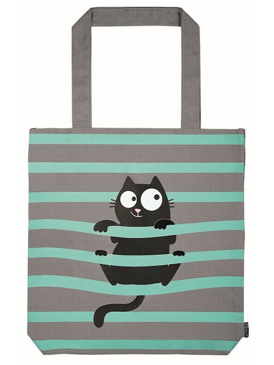 Ed, the Cat Big Cotton Shopper Bag  Grey & Green Stripes  27510 Moses
