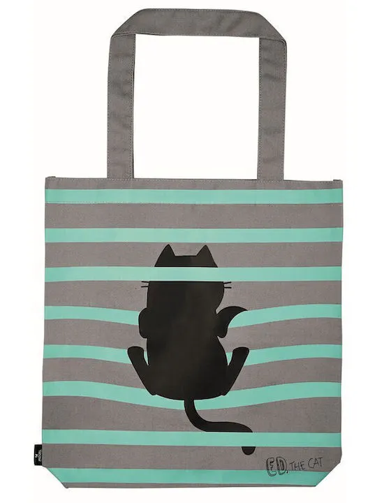 MOSES - Ed, the Cat Big Cotton Shopper Bag Grey & Green Stripes 27510 Moses