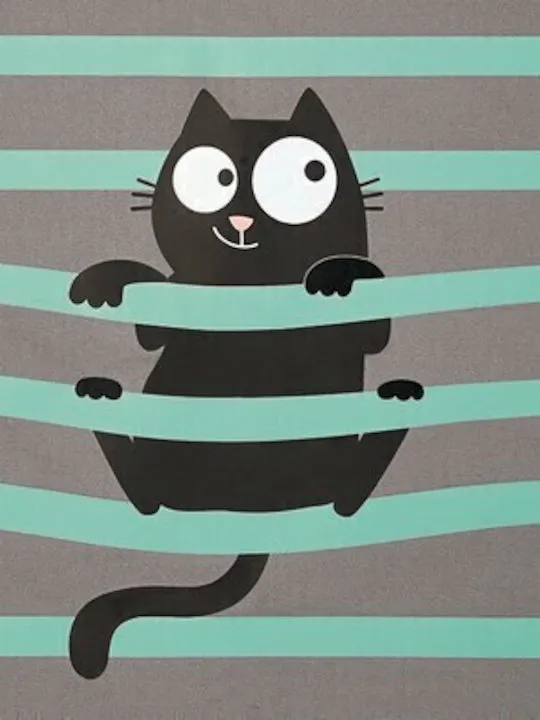 MOSES - Ed, the Cat Big Cotton Shopper Bag Grey & Green Stripes 27510 Moses