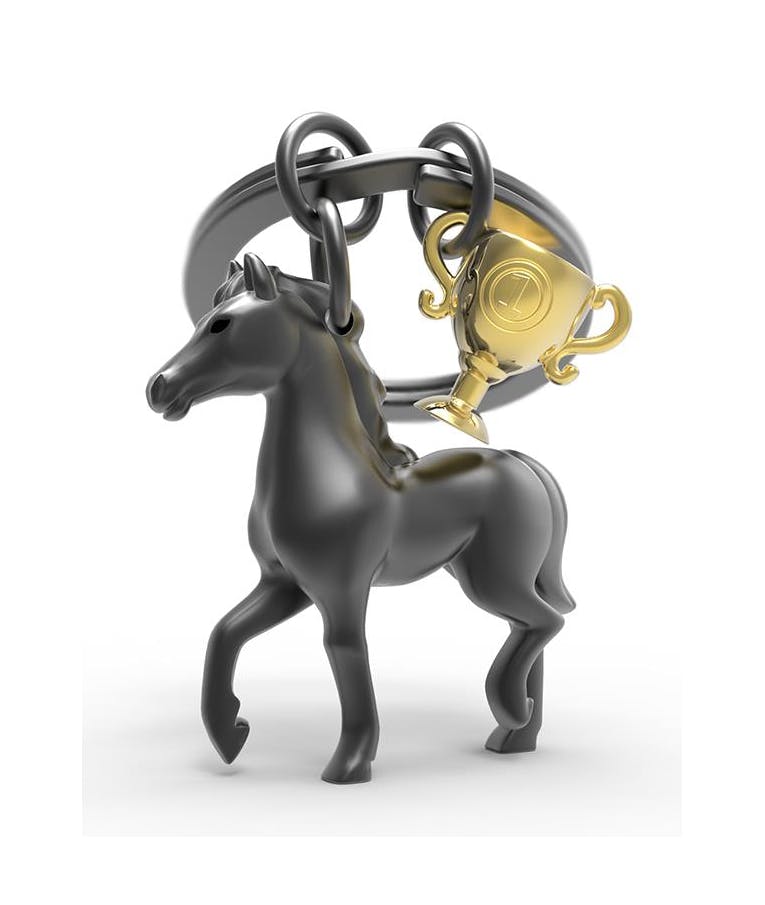 MORHORSE - Μπρελόκ Melal Morphose BLACK HORSE with GOLD TROPHY Metal Keyring mtm235-01