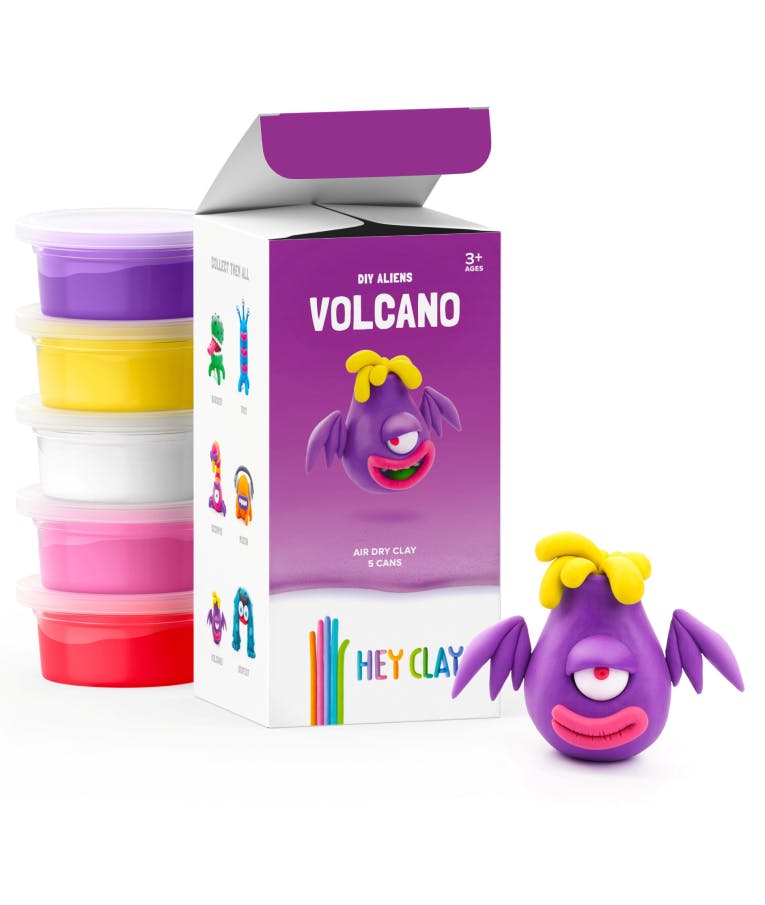 Claymates DIY ALIENS VOLCANO Πολύχρωμος Πηλός Modeling Air-Dry Clay, 5 Cans ,5 Colors MAE003 440009 Ηλικία 3+