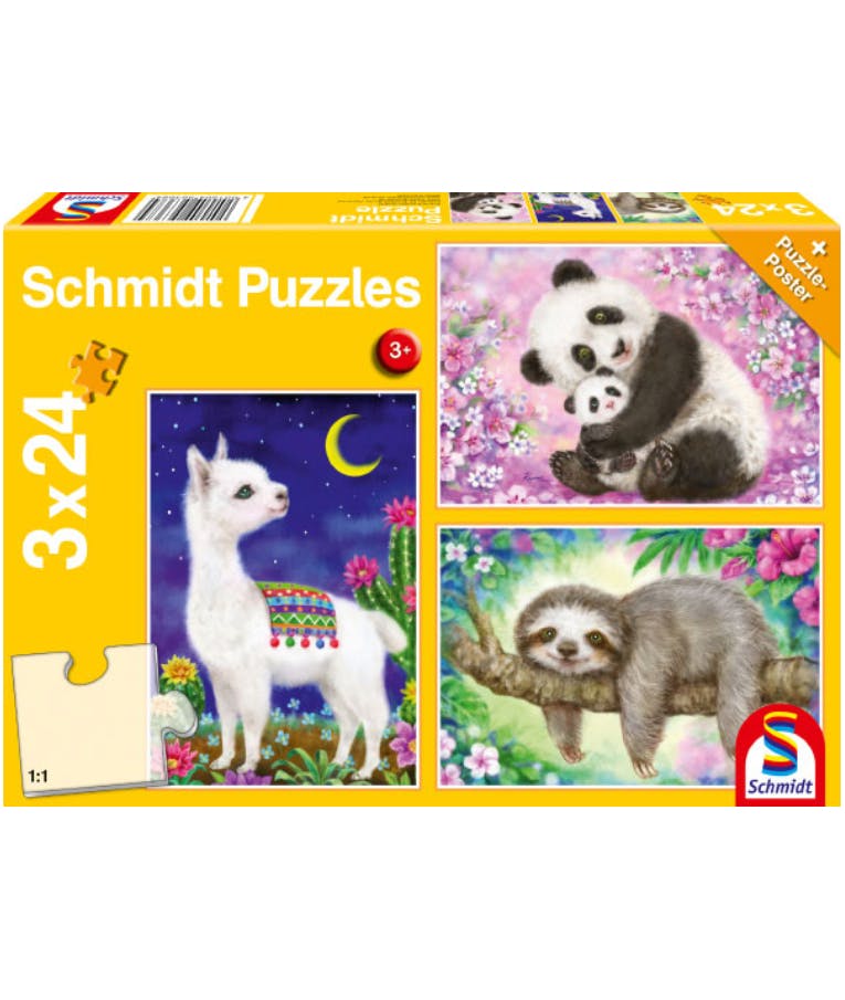 Schmidt Puzzle Panda, Lama, Sloth  Παιδικό Παζλ 3x24  26.3x17.8cm  Ηλικία 3+  56368