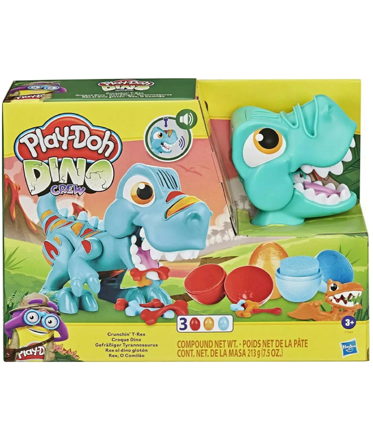 Πλαστελίνη - Παιχνίδι Dino Crew Crunchin T-Rex 3 τμχ Πλαστοζυμαράκια F1504 Hasbro Play-Doh για παιδιά 3+