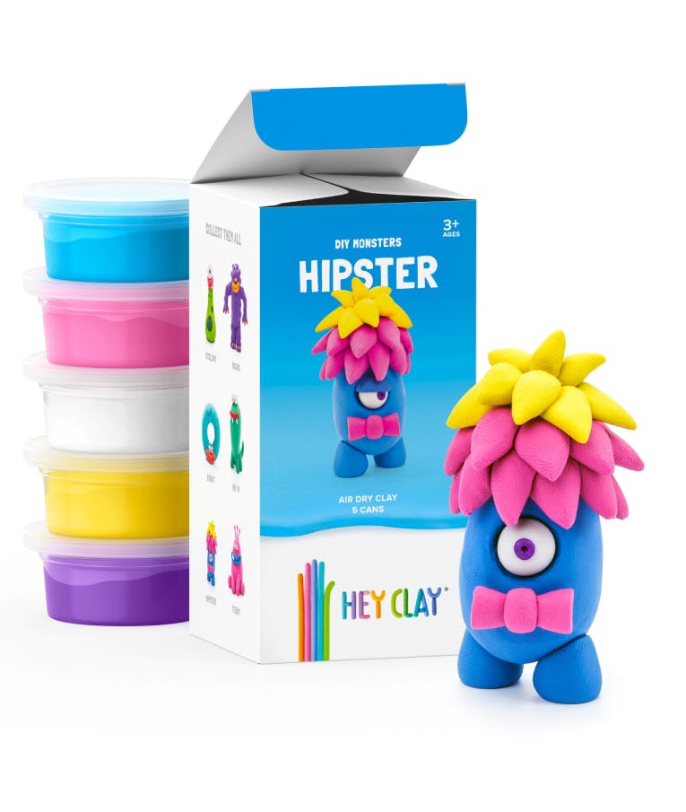 Claymates DIY MONSTERS HIPSTER Πολύχρωμος Πηλός Modeling Air-Dry Clay, 5 Cans ,5 Colors MMN002 440014 Ηλικία 3+