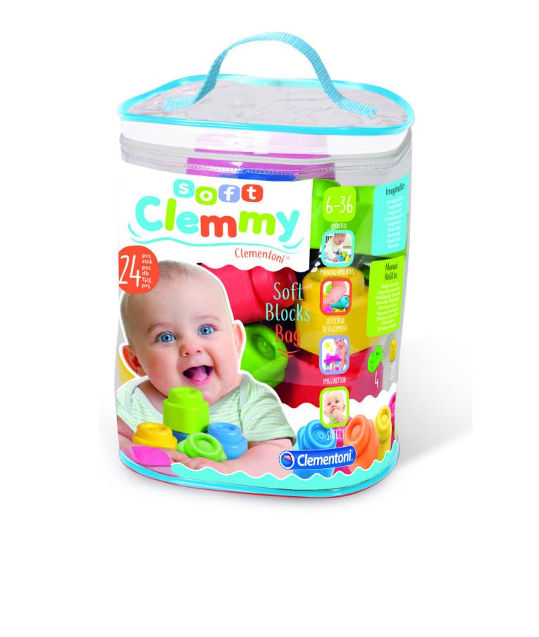 CLEEMY Soft Μαλακά Τουβλάκια Σετ των 24τμχ Σε Σακούλα Διάφορα Χρώματα (1033-14889) Ηλικία 6-36μηνών Clementoni