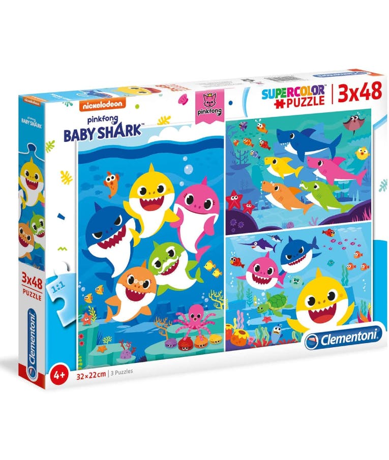 Puzzle Super Color Baby Shark Pinkfong Nickelodeon | CLEMENTONI 3x48τεμ 25261 32x22 εκ.  | Ηλικία 4+ | Παζλ