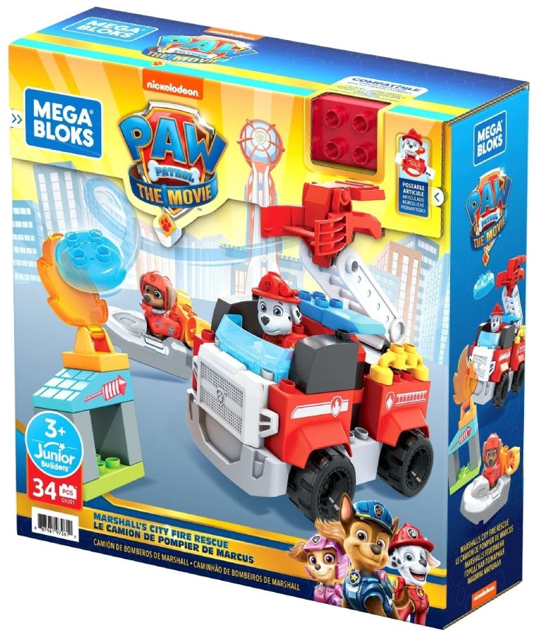 Mattel Mega Bloks PAW PATROL Marshall's City Fire Rescue - Μάρσαλ και Ζούμα σε Πυροσβεστικό Όχημα Σετ 34τμχ  Ηλικία 3+ GYJ01
