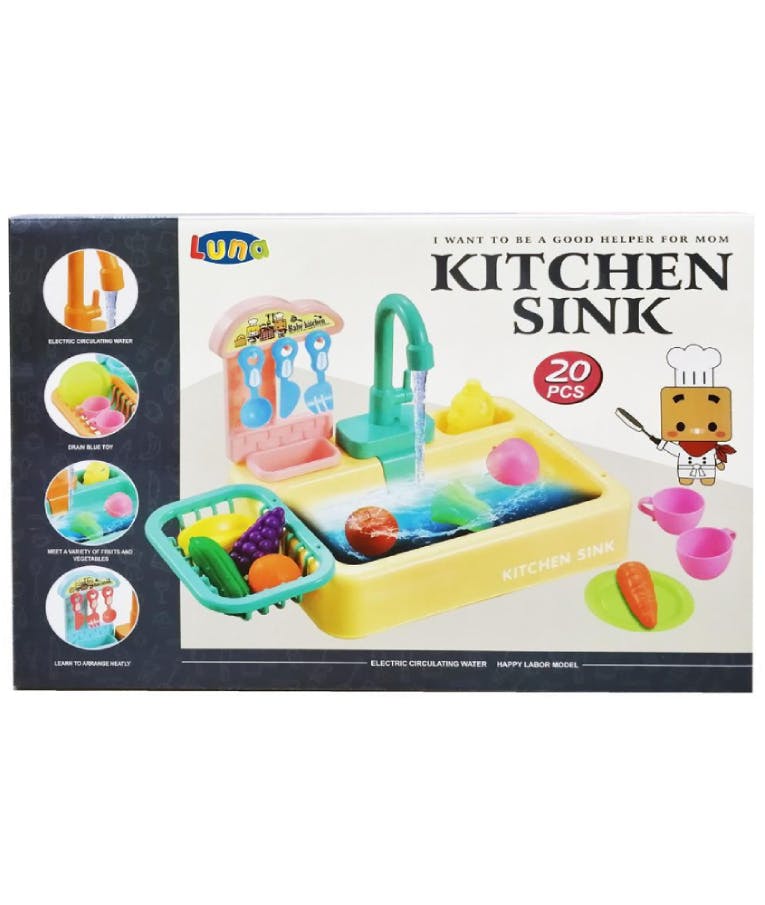 Luna Kitchen Sink Παιδικός Νιπτήρας με Βρύση και Αξεσουάρ Σετ των 20τμχ 36.3x26x9.5cm Ηλικία 3+ 621617
