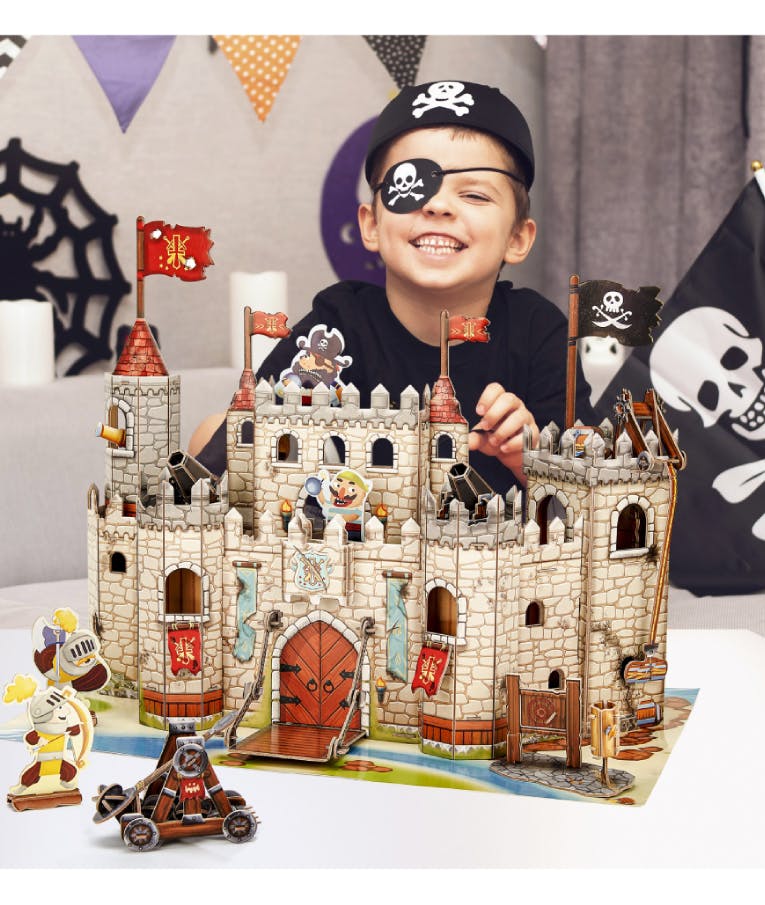 DESYLLAS - Παζλ Puzzle 3D 157 pieces - Pirate Knight Castle cubic fun 45.5x28x33 εκ with Play Mat P833h