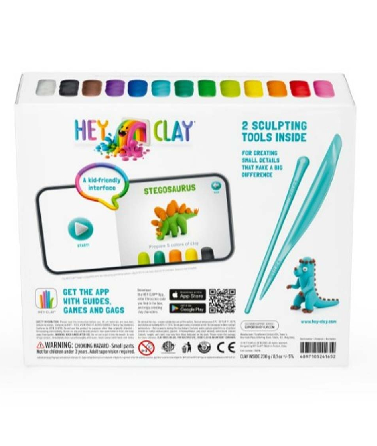 HEY CLAY - Hey Clay Claymates DINOS Πολύχρωμος Πηλός Modeling Air-Dry Clay, 15 Colors Cans + 2 Sculpting Tools 440049 15016 Ηλικία 3+