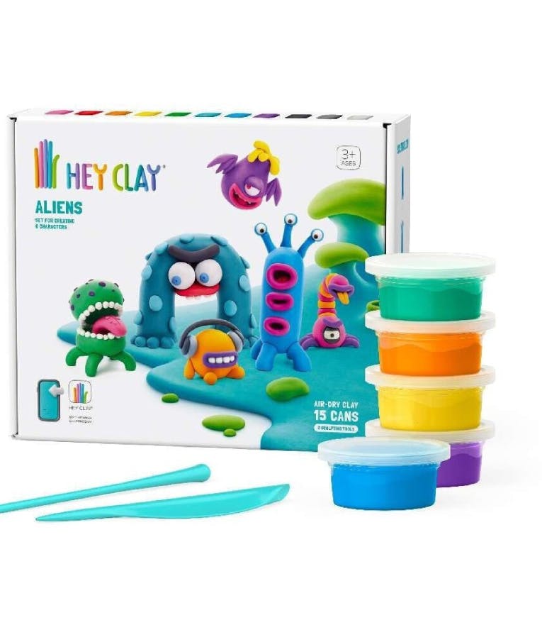 HEY CLAY - Hey Clay Claymates ALIENS Πολύχρωμος Πηλός Modeling Air-Dry Clay, 15 Colors Cans + 2 Sculpting Tools 4400511 15019 Ηλικία 3+