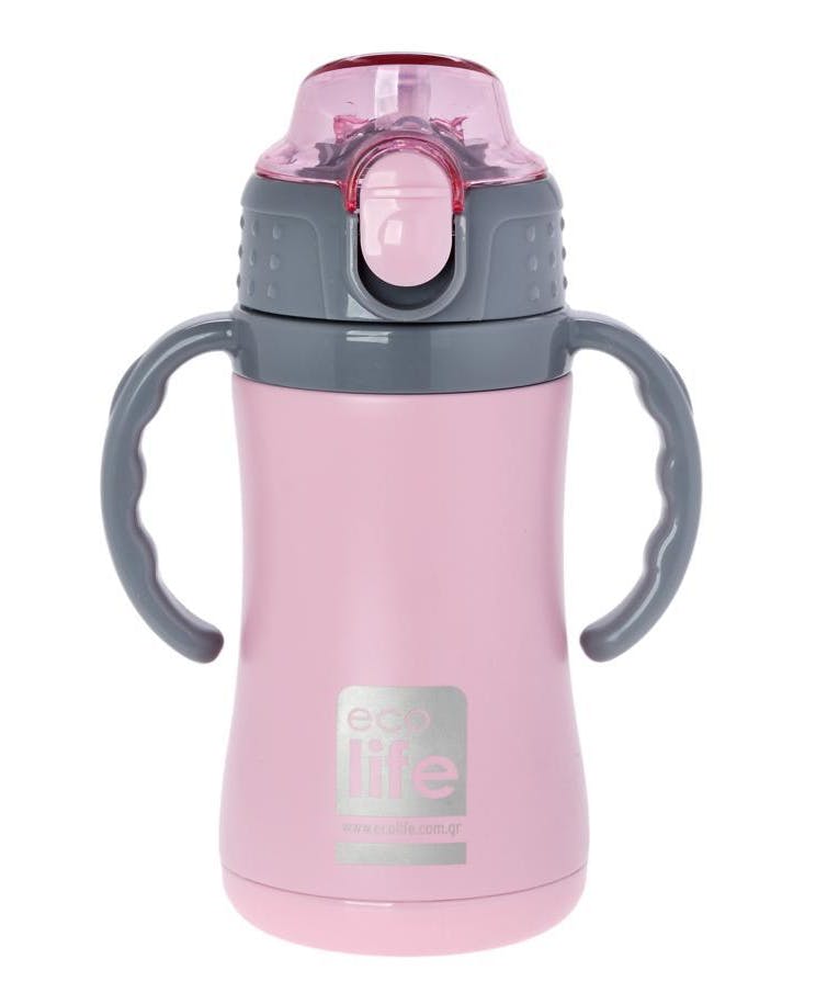 Παιδικό Θερμό με  εσωτερικό πλαστικό Καλαμάκι Kids thermos Pink 300ml 33-BO-3005 