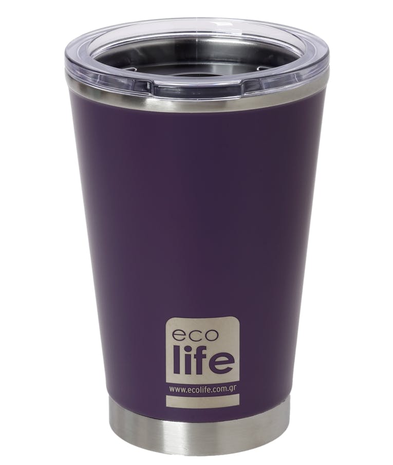 Ποτήρι Θερμός για καφέ Μωβ με διάφανο καπάκι 370ml Coffee Thermos Cup Dark Purple 0.37lt 33-BO-4108 Ecolife