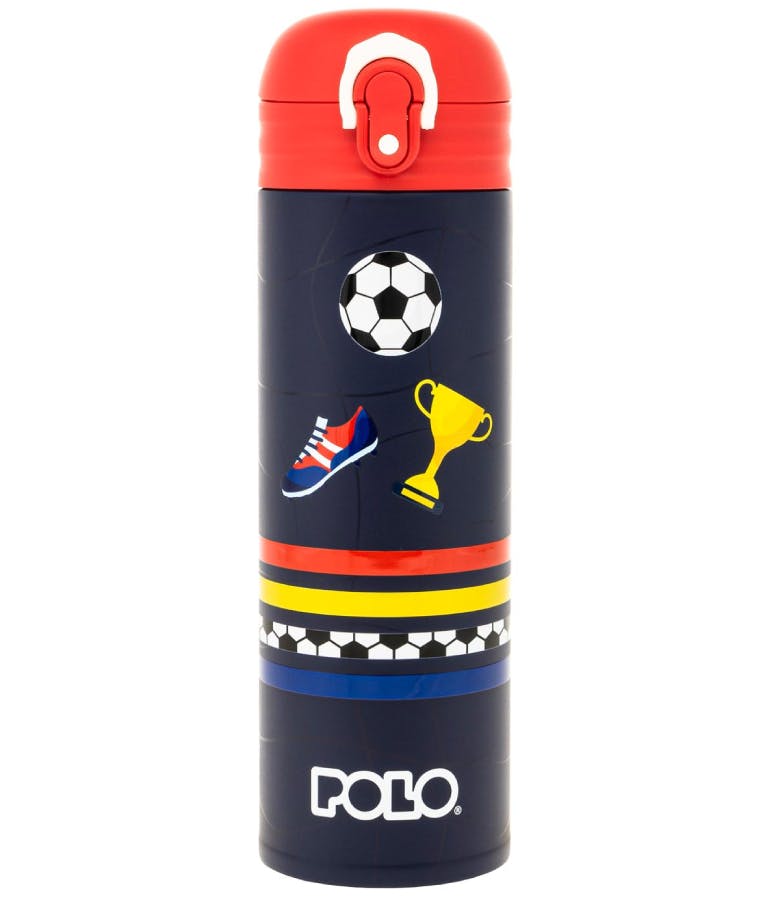 Polo Ανοξείδωτο Μπουκάλι Θερμός 500 ml STAINLESS STEEL JUNIOR FOOTBALL με Καλαμάκι και ασφάλεια  Μπλε 9-49-005-8166