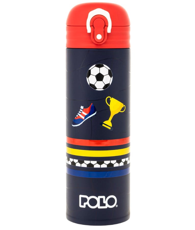 Polo Ανοξείδωτο Μπουκάλι Θερμός 500 ml STAINLESS STEEL JUNIOR FOOTBALL με Καλαμάκι και ασφάλεια Μπλε 9-49-005-8166