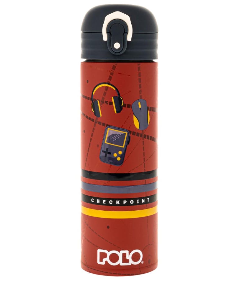 Polo Ανοξείδωτο Μπουκάλι Θερμός 500 ml STAINLESS STEEL CHECKPOINT με Καλαμάκι και ασφάλεια Κόκκινο 9-49-005-8167