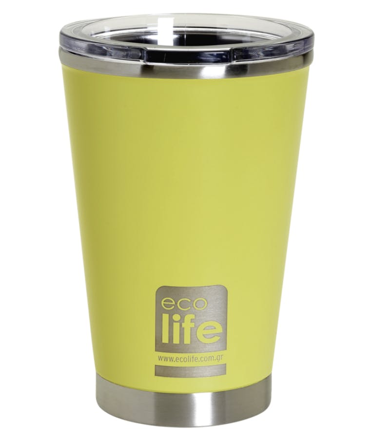 Ποτήρι Θερμός για καφέ Κίτρινο με Διάφανο Καπάκι 370ml Coffee Cup Yellow 0.37lt 33-BO-4113 Ecolife