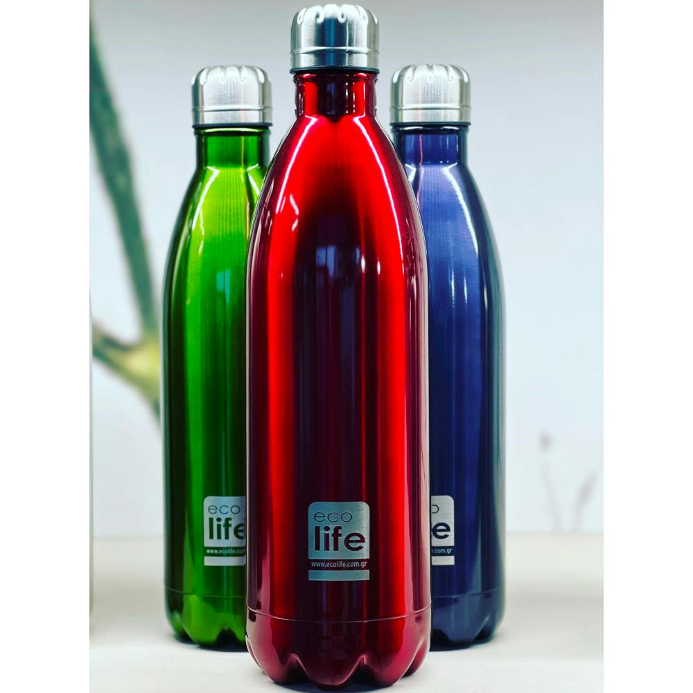 ECOLIFE - Ecolife Thermos Bottle Ανοξείδωτο Μπουκάλι Θερμός σε Μεταλλικό Κόκκινο χρώμα 1lt  Ecolife 33-BO-3036