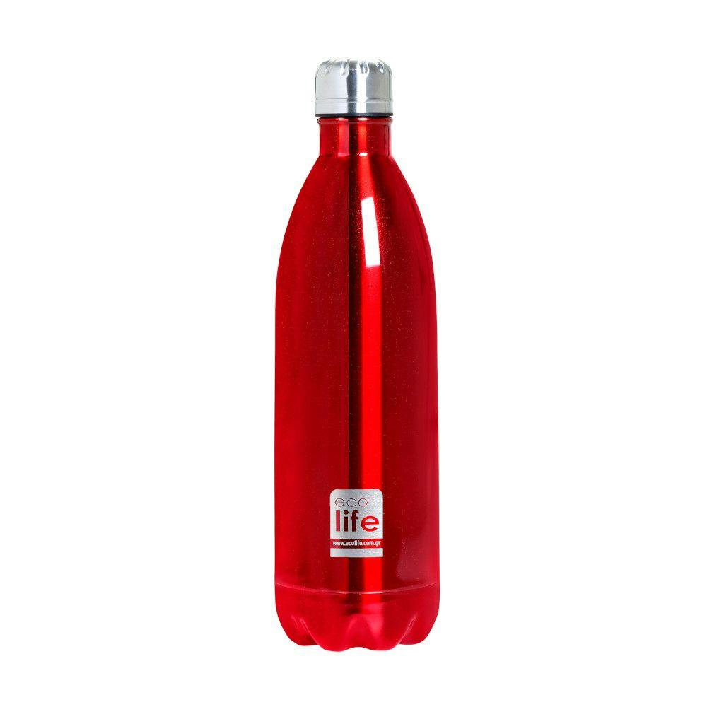 Ecolife Thermos Bottle Ανοξείδωτο Μπουκάλι Θερμός σε Μεταλλικό Κόκκινο χρώμα 1lt  Ecolife 33-BO-3036