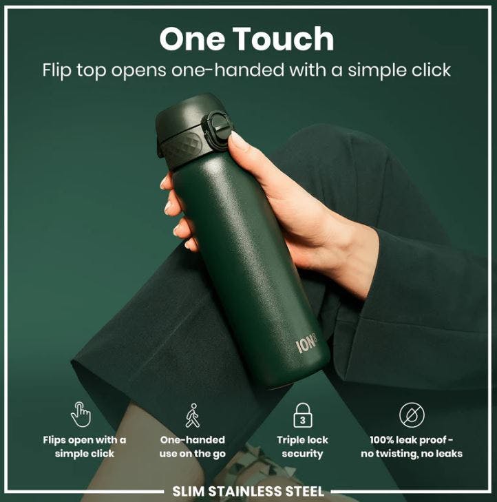 ION8 - Ion8 Leak Proof Slim Sports Water Bottle Dark Green Παγούρι Σκούρο Πράσινο 600ml  I8SS600DGRE