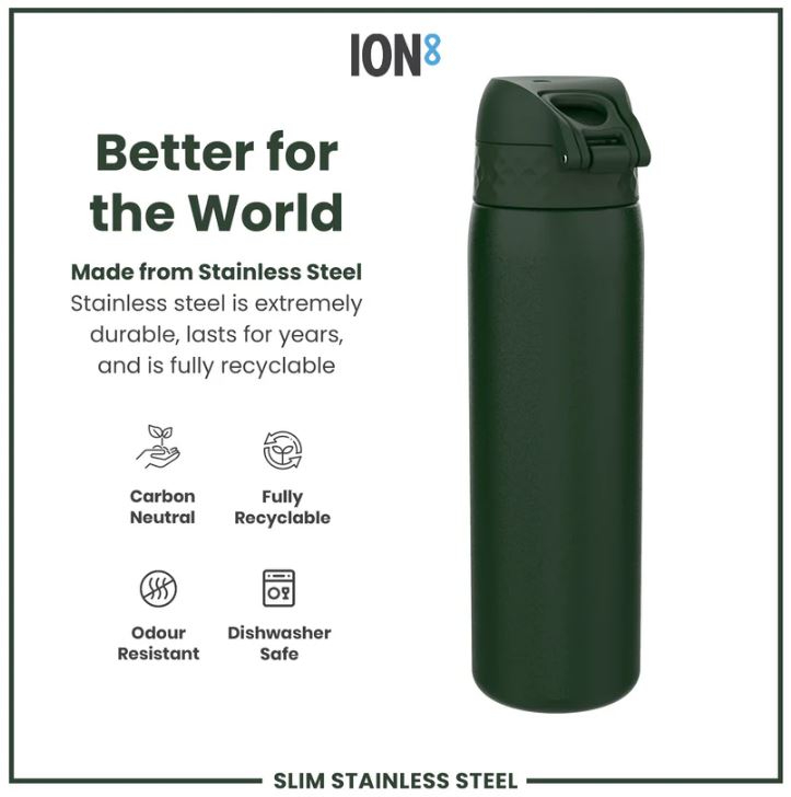 ION8 - Ion8 Leak Proof Slim Sports Water Bottle Dark Green Παγούρι Σκούρο Πράσινο 600ml  I8SS600DGRE